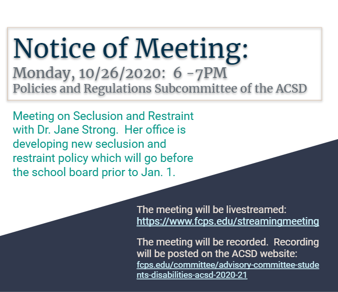 Restraint & Seclusion in FCPS Fairfax County Special Education PTA