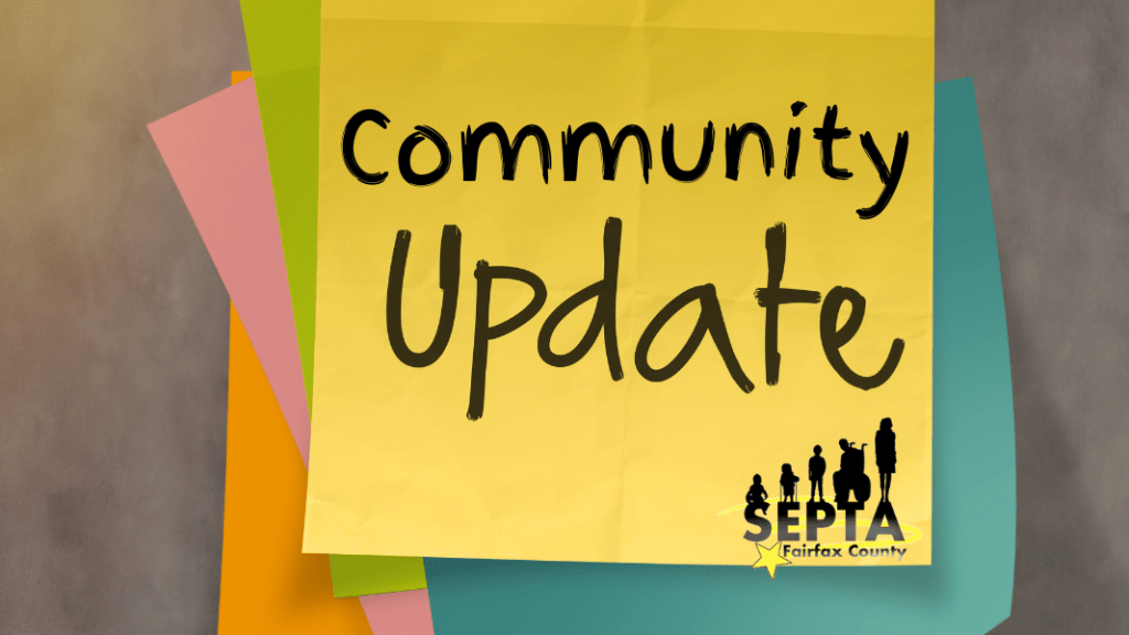 A stack of multi-colored neon post-it notes on a grey background. The top sticky says "Community Update" and has the SEPTA logo in the bottom right corner.